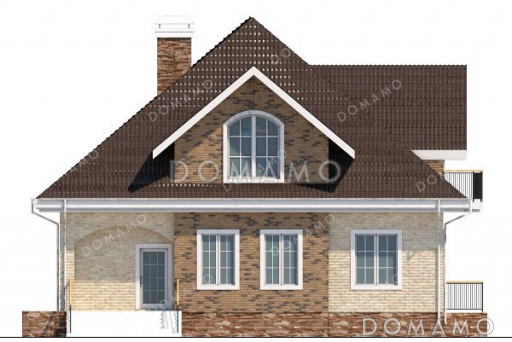 Проект одноэтажного дома с мансардой, большой террасой и подвалом / Фасад 1