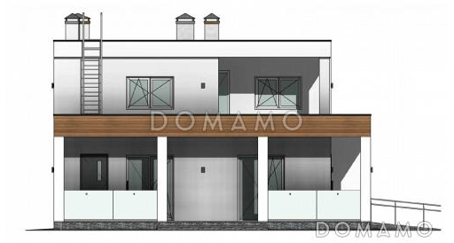 Проект двухэтажного дома с плоской крышей, изолированной кухней-столовой, гостиной с выходом на террасу, гостевой комнатой / Фасад 4