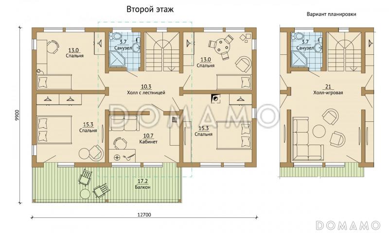 Проект современного каркасного дома с просторным балконом на втором этаже / План 2 этажа