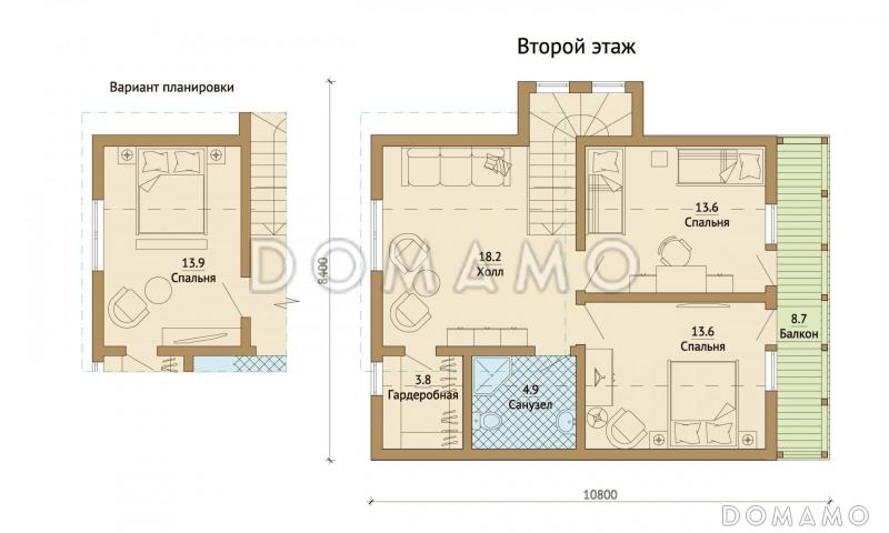 Проект каркасного дома с просторным холлом на мансардном этаже / План мансардного этажа