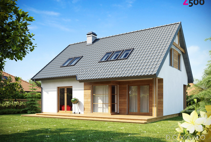 Проект одноэтажного мансардного дома из кирпича с тремя комнатами и кабинетом Проект одноэтажного мансардного дома из кирпича с тремя комнатами и кабинетом