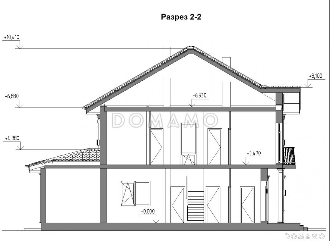 Проект загородного дома с верандой, полукруглым крыльцом, французским балконом, вытянутой кухней-гостиной-столовой / 6