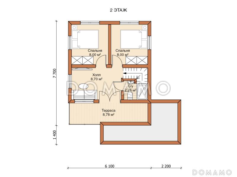 Каркасный дом "Куб" / План 2 этажа