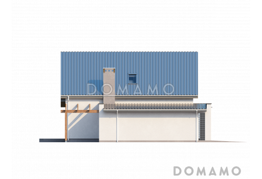 Проект современного одноэтажного мансардного дома из кирпича с тремя комнатами, угловой террасой и гаражом / Фасад 2