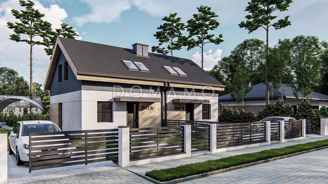 Проект двухсемейного дома из кирпича с 3 спальнями на мансарде / 1