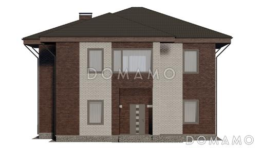 Проект двухэтажного дома с крытой террасой, тремя спальнями и гардеробными / Фасад 2