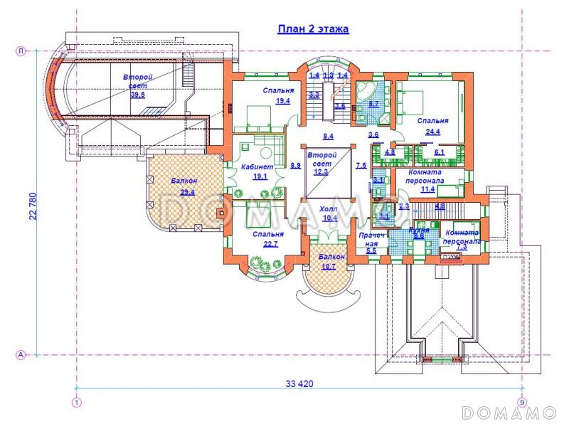 Проект кирпичного дома с бассейном / План 2 этажа