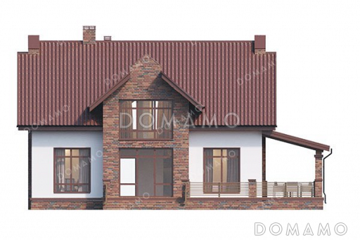 Проект одноэтажного дома с мансардой, террасой и тремя спальнями / Фасад 3