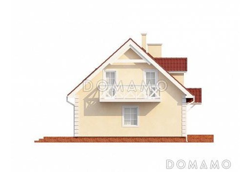 Проект одноэтажного мансардного дома из газобетона с тремя спальнями, балконом и красивыми мансардными окнами / Фасад 1