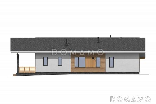 Проект одноэтажного дома с тремя спальнями, двумя крытыми террасами и чердаком / Фасад 4