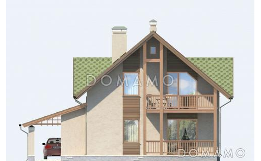 Проект дома из газобетона с навесом для автомобиля / Фасад 3