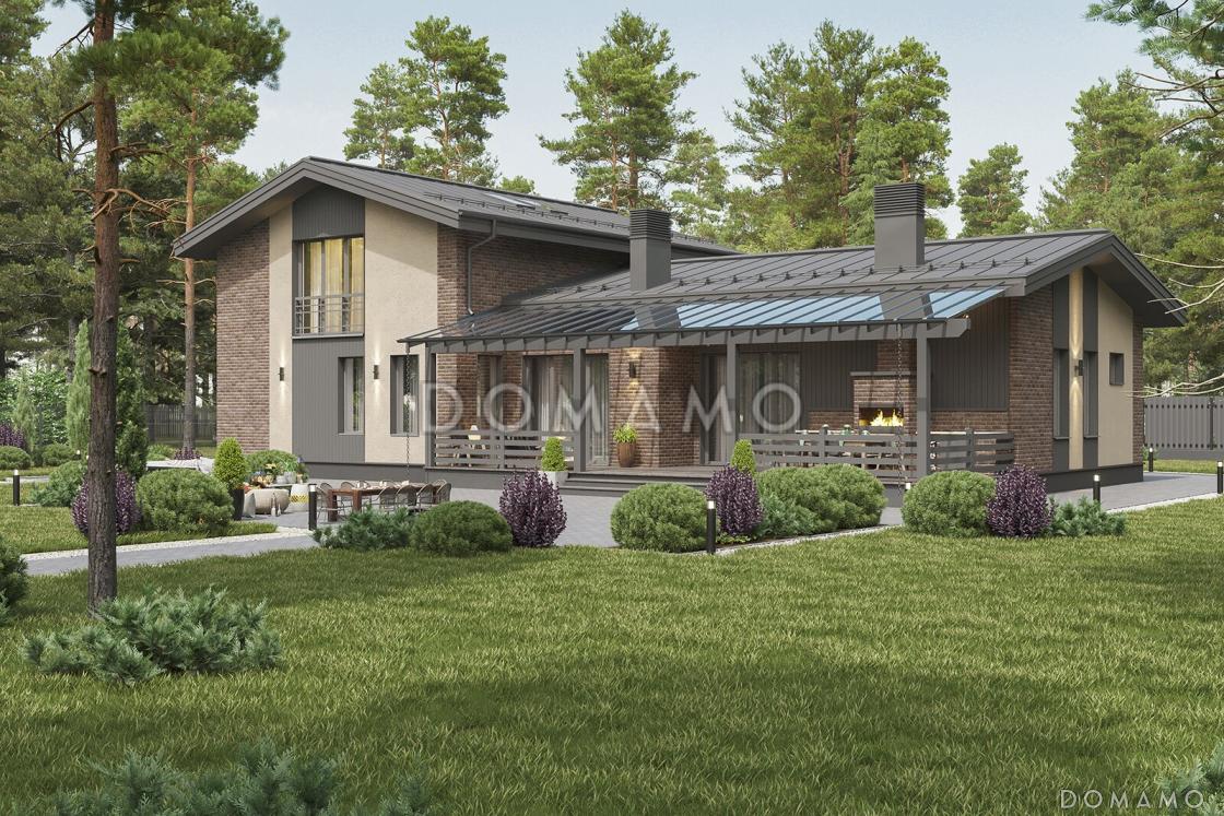 Проект каркасного дома в скандинавском стиле с сауной и террасой барбекю / 1