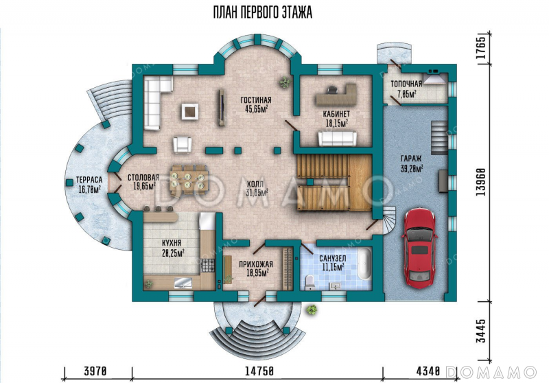 Проект дома с мансардой и гаражом на два авто / План 1 этажа