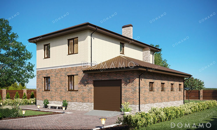 Проект двухэтажного дома с гаражом и террасой