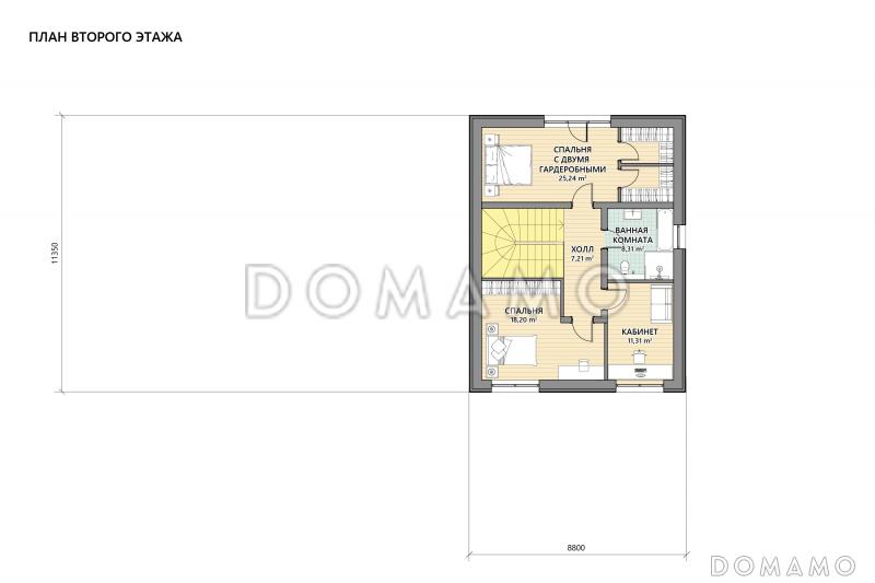 Проект каркасного дома в скандинавском стиле с сауной и террасой барбекю / План мансардного этажа