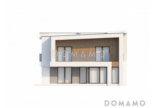 Проект просторного современного двухэтажного дома из кирпича, с пятью комнатами, гаражом и двумя лоджиями / Фасад 2