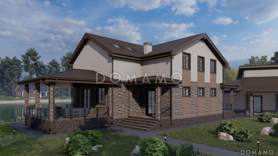 Проект коттеджа с мансардой, двусветной гостиной, сауной и верандой / 3