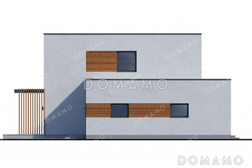 Проект двухэтажного дома с просторной террасой и плоской кровлей / Фасад 1