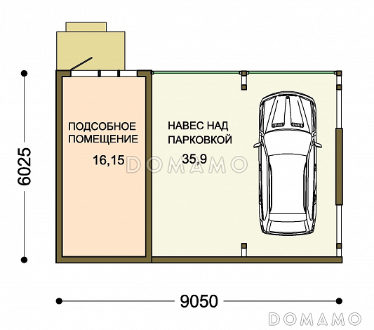 Проект гаража на две машины с хозблоком / План 1 этажа Проект гаража на две машины с хозблоком / План 1 этажа