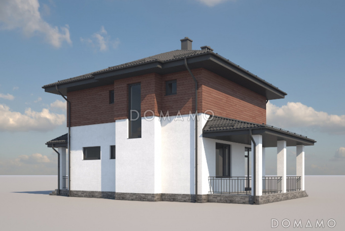 Проект двухэтажного дома с террасой, отдельным входом в котельную, хозяйской спальней с ванной Проект двухэтажного дома с террасой, отдельным входом в котельную, хозяйской спальней с ванной