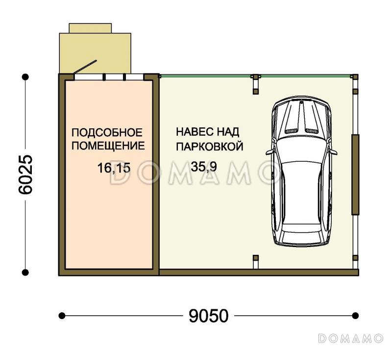 Проект гаража на две машины с хозблоком / План 1 этажа