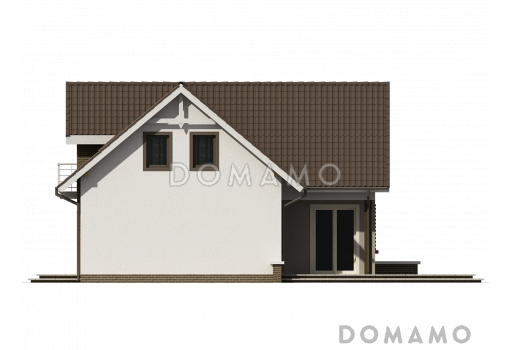Проект одноэтажного мансардного дома из кирпича с балконом над входом / Фасад 1