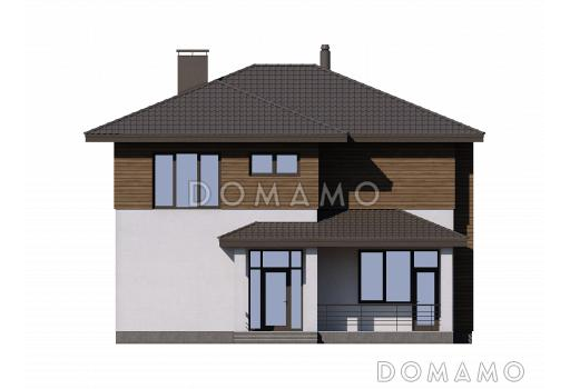 Проект загородного дома с террасой, большой гардеробной, кабинетом / Фасад 1