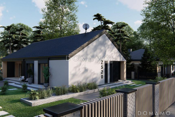 Проект загородного дома с просторной гостиной, кухней с кладовой,  ванной с окном, большой прихожей