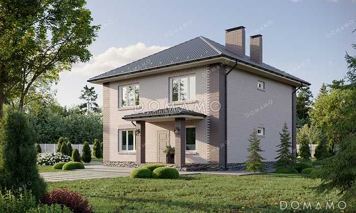 Проект двухэтажного дома с пятью комнатами и совмещенной кухней-гостиной