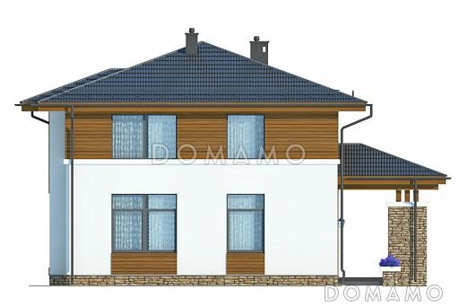 Проект белого коттеджа с панорамным окном гостиной / Фасад 2