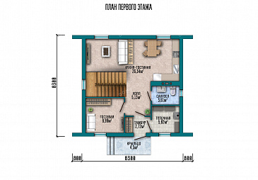 Проект коттеджа в стиле шале с 4 спальнями и нестандартными фасадами / План 1 этажа Проект коттеджа в стиле шале с 4 спальнями и нестандартными фасадами / План 1 этажа