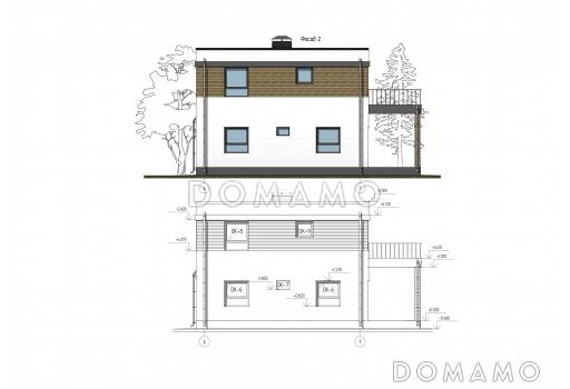 Проект двухэтажного дома из газобетона с кабинетом на первом этаже, тремя спальнями и балконом / Фасад 2