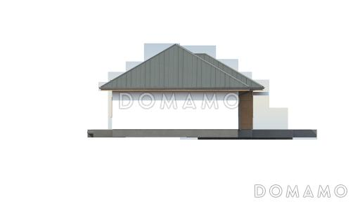 Проект одноэтажного дома из кирпича с просторной дневной зоной и тремя спальнями / Фасад 1