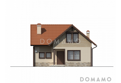 Проект одноэтажного мансардного дома из газобетона с дополнительной спальней на первом этаже / Фасад 1