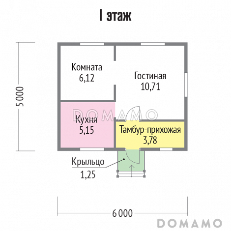 Проект дома 6х5 из клееного бруса / План 1 этажа Проект дома 6х5 из клееного бруса / План 1 этажа