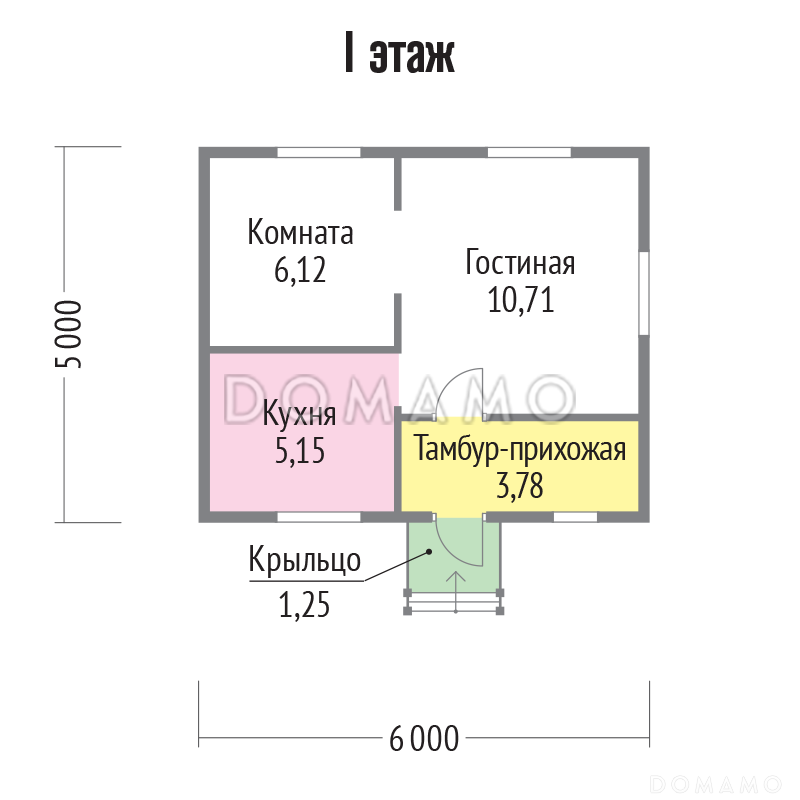 Проект дома 6х5 из клееного бруса / План 1 этажа