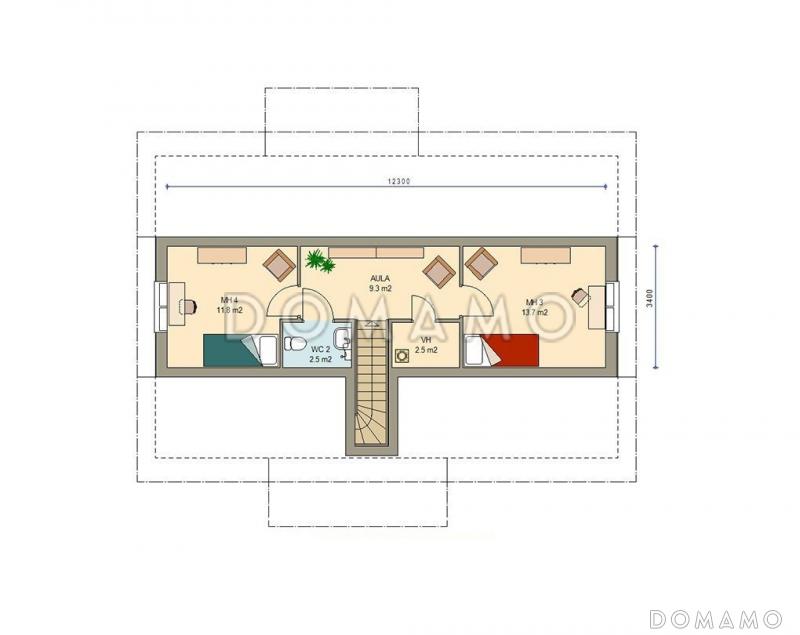 Проект современного двухэтажного каркасного дома с облицовкой деревянной вагонкой / План мансардного этажа
