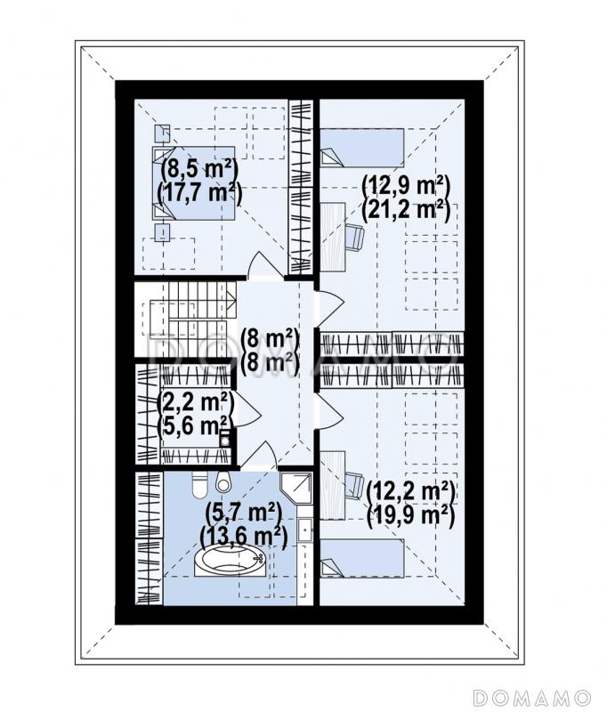 Проект дома с прачечной, гаражом, тремя спальнями на мансарде и просторной гардеробной / План мансардного этажа