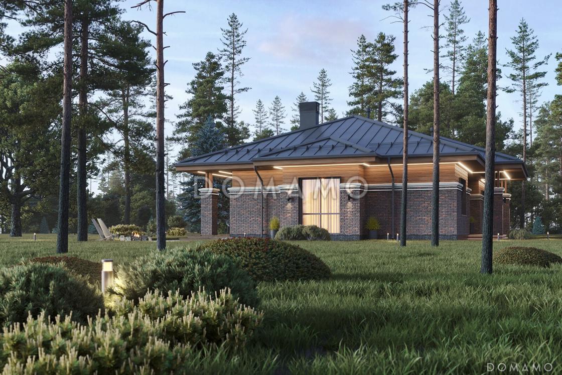 Проект кирпичного одноэтажного дома с тремя спальнями и кухней-столовой-гостиной / 3