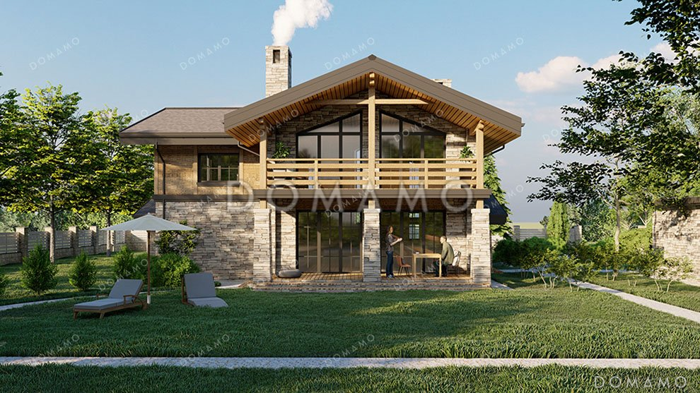 Проект двухэтажного дома с двумя террасами и балконом / 1