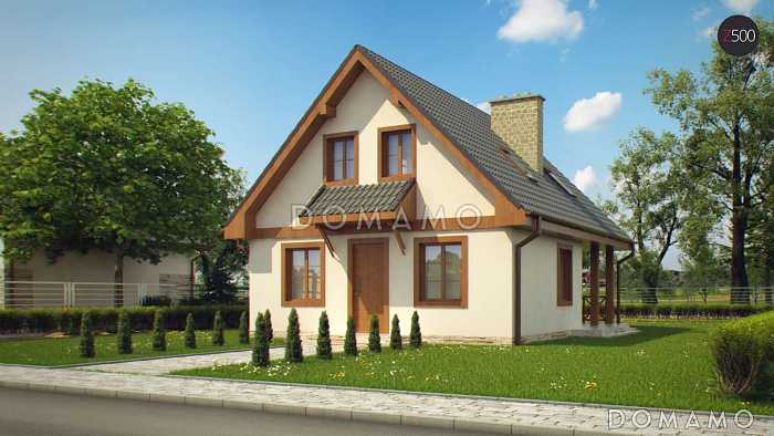 Проект компактного одноэтажного мансардного дома из газобетона с двумя спальнями, кабинетом и двумя крытыми террасами Проект компактного одноэтажного мансардного дома из газобетона с двумя спальнями, кабинетом и двумя крытыми террасами