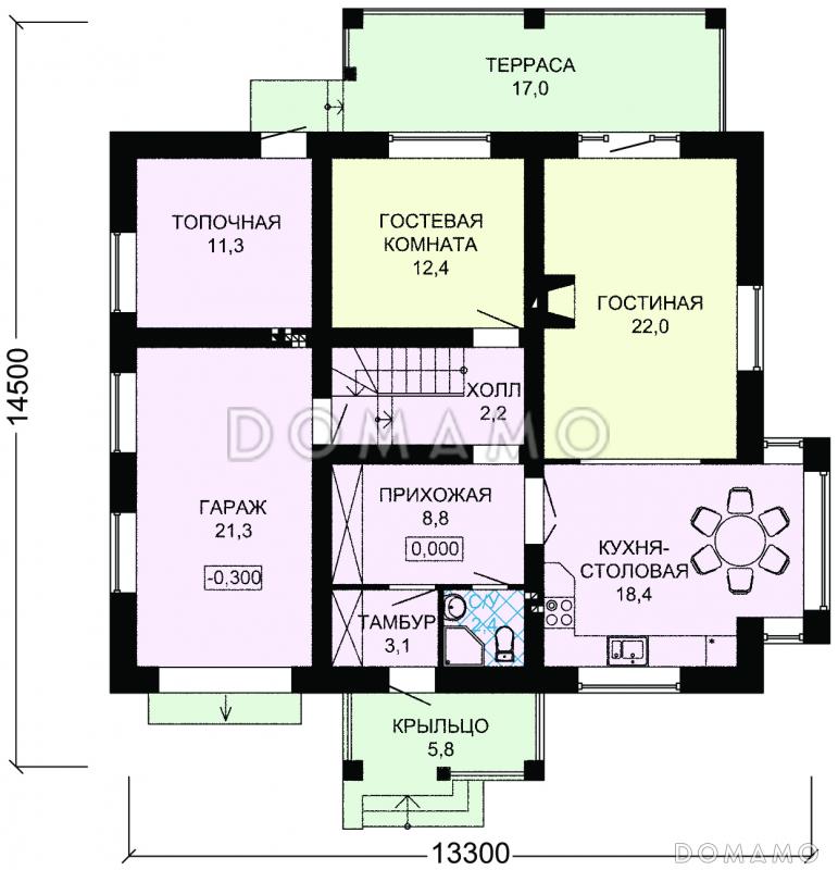 Проект дома из SIP панелей для постоянного проживания с гаражом для одной машины / План 1 этажа