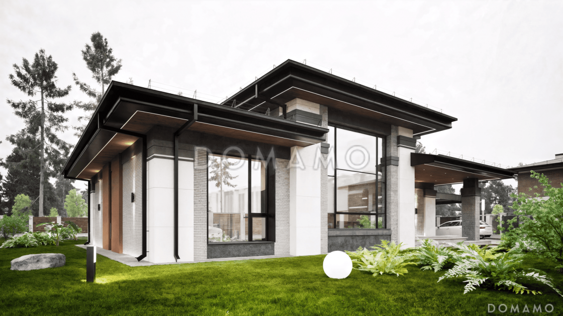 Проект дома из газобетона с верандой, сауной и двухместным автонавесом / 4