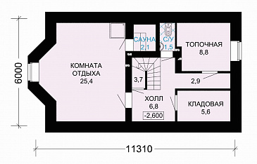 Проект кирпичного дома с полукруглым окном на мансардном этаже / План цокольного этажа Проект кирпичного дома с полукруглым окном на мансардном этаже / План цокольного этажа
