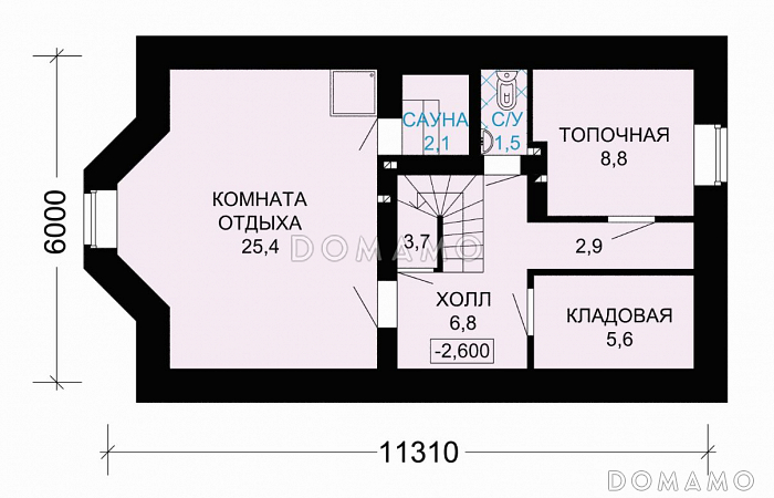 Проект кирпичного дома с полукруглым окном на мансардном этаже / План цокольного этажа Проект кирпичного дома с полукруглым окном на мансардном этаже / План цокольного этажа