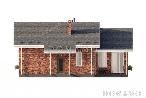 Проект одноэтажного дома с большим чердаком, просторной крытой верандой и двухскатной кровлей / Фасад 4