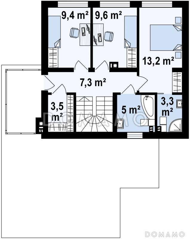 Проект современного двухэтажного дома из кирпича в стиле кубизм с пристроенным гаражом для двух автомобилей / План 2 этажа