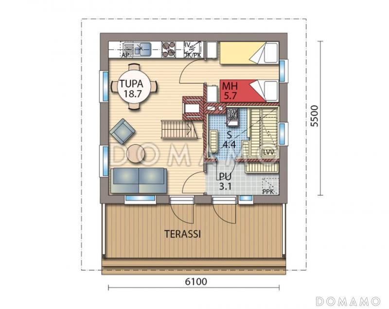 Проект каркасной сауны с мансардой / План 1 этажа