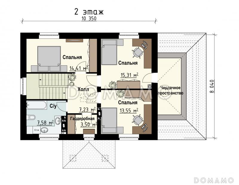 Проект загородного дома с бильярдной, парной, спортзалом, каминной зоной / План 2 этажа