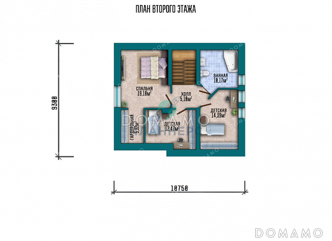 Проект одноэтажного дома с мансардой, большой террасой и гаражом / План мансардного этажа Проект одноэтажного дома с мансардой, большой террасой и гаражом / План мансардного этажа